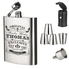 7-tlg. Inox Flasque à Whisky Set avec Gravure - Boisson Extérieur Camping Homme