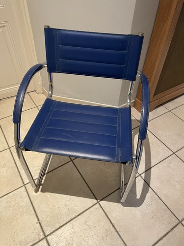 Chaises vintage cuir bleu bon - chaises,