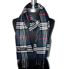 Echarpe  bleu marine homme 100 % cachemire d'Ecosse plaid top qualité fond bleu