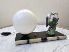 Lampe Art Déco Statue Couple Perroquet Socle Marble
