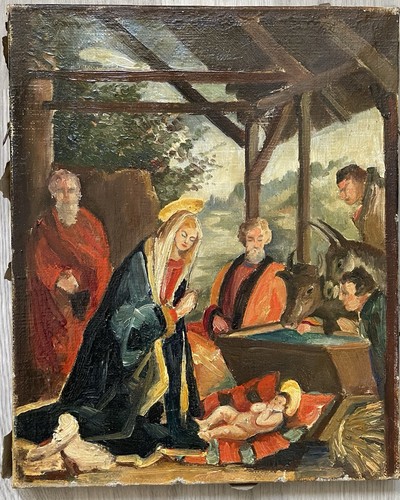 Tableau ancien huile religion - tableau,