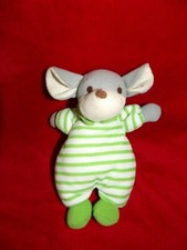 Doudou Peluche NICO DINGO NOUNOURS Souris Grise Rayure Blanc Vert