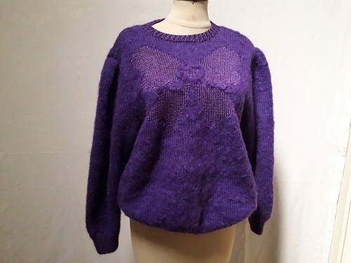 Pull violet tricoté main - pull,