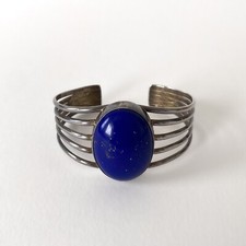 Bracelet manchette Navajo en Argent sterling et Lapis lazuli L. YAZZIE - 1980s