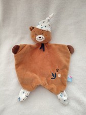 Doudou ours Doumou plat SUCRE D'ORGE marron empreintes fleur bonnet etat NEUF