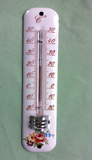 Ancien thermomètre émaillé classique blanc fleurette parfait état made in France