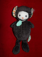 Doudou Peluche LES DEGLINGOS Kézakos Le Ouistiti Noir Feuille Verte 35 CM