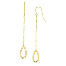 Boucles D'Oreilles Pendantes Ovales Ouvertes En Diamant 14K Or Jaune Réel 0,9gr
