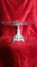 Ancien centre de table, présentoir à tarte ou gâteaux en verre et régule