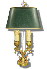 LAMPE STYLE LOUIS XV - BRONZE - LUCIEN GAU, PARIS - ABAT-JOUR TÔLE - 38,5 cm