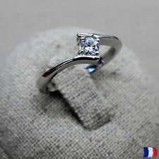 Bague argent 925 rhodié femme sertie zirconiums CZ brillante élégant bijou