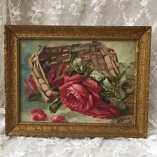 Shabby FRENCH PAINTING PINK ROSES Signed BOUDOIR CHIC Interior Design Home Decor