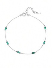 Bracelet En Argent Sterling 925 Bijoux Femme Poinçonné Zirconium Vert Émeraude