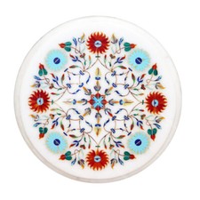 12 " Marbre Blanc Coin Côté Table Top Demi Précieux Pierres Incrustation Travail