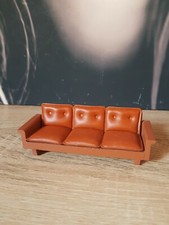 VINTAGE LUNDBY MAISON DE POUPÉE BRASILIA MARRON CANAPÉ 3 PLACES CUIR