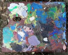 Palette peintre ancienne Peinture à l'huile 48 x 38 cm Vintage wooden artist