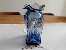 Vase Bleu Pur En Verre Soufflé Torsadé