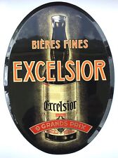 ANCIEN GLACOIDE EXCELSIOR BIÈRES FINES 9 GRANDS PRIX ENAMEL PLASTIC PLATE BEER