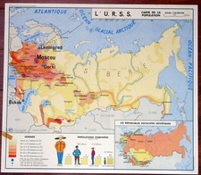  carte scolaire MDI URSS CHINE POPULATION vintage old french map poster
