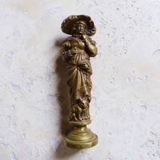 RARE & SUPERB ANTIQUE WOMAN & CAT BRONZE WAX SEAL STAMP