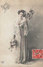 CP BONNE ANNEE FEMME ELEGANTE
