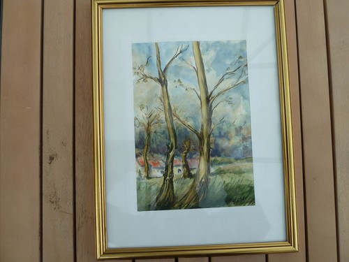 Aquarelle encadrée paysage - aquarelle,