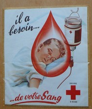 ANCIENNE AFFICHE CROIX ROUGE DE BELGIQUE « DON DU SANG »