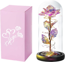 Rose Éternelle Sous Cloche LED, Fleur  Dôme Verre, Superbe Cadeau Saint-Valentin