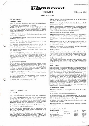 Service manual for dynacord - for,