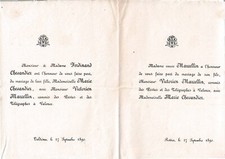 Faire-part Mariage 1890 MARIE