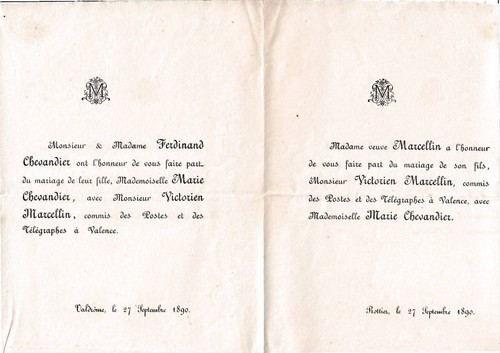 Faire part mariage 1890 - mariage, marie