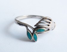 Bague amitié foi anneau en argent massif et turquoise Main silver ring