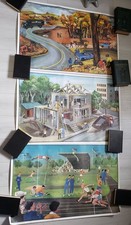 Lot 3 anciennes Affiche scolaire Ogé Hachette 1960 le port cirque automne etc