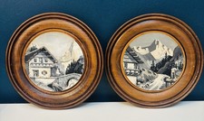 Cadre Ancien Huile Signée  Ardoise Scultée En Relief Décor Montagne Superbe