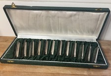 ANCIEN COFFRET 12 PORTES COUTEAUX ART DECO EN MÉTAL ARGENTÉ POINCON A IDENTIFIER