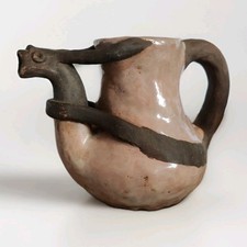Terre cuite Pichet sculpture signée J.Mora , Terre Brute Et Émaillée.