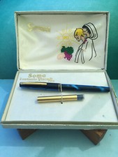 Ancien Stylo-plume SOMA Visor Pen REXY Or Bleu Plume Or 18K Coffret de Communion