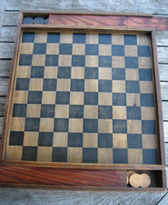 Ancien Jeu de Société jeu de Dames en Bois Complet