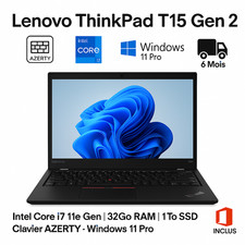 LENOVO THINKPAD T15 Gen 2 i7-1185G7 32Go RAM 1To SSD AZERTY WIN 11 PRO