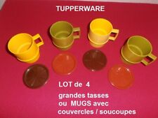 Vintage TUPPERWARE Lot 4 MUGS ou grandes tasses  avec  Couvercles / soucoupes