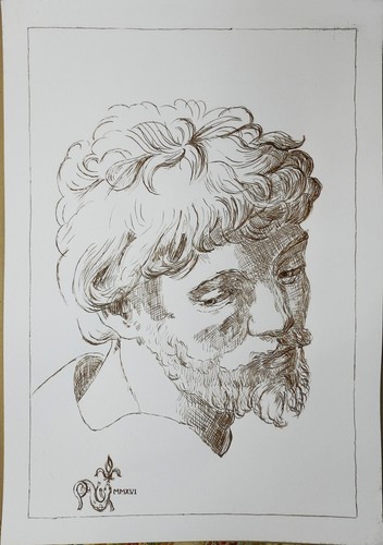 Dessin encre tête - dessin, à