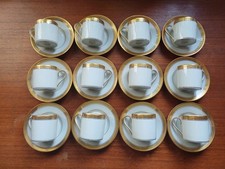 12 Sublimes Tasses À Café Porcelaine De Limoges Double Dorure Polie À l'agate