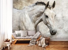 Gris Cheval Photo Papier Peint Mural 3.7x2.5m Art pour Chambre & Salle à Manger