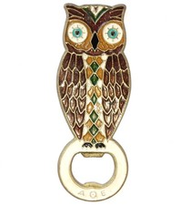 Vintage ancien Décapsuleur Chouette en Bronze émaillé 