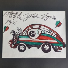 Pépé Vignes, voiture de course, Dessin aux feutres De Couleurs (1987)