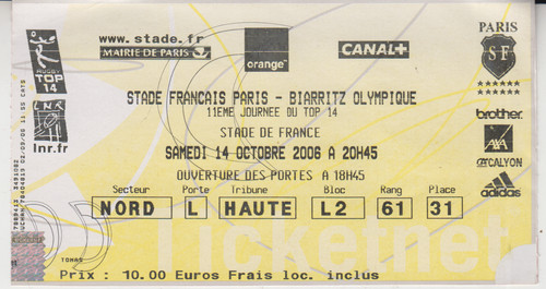 Billet match rugby stade - billet, "stade