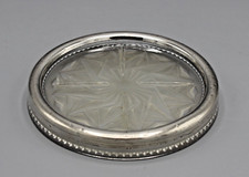 ANCIEN DESSOUS BOUTEILLE CARAFE VERRE ET CERCLAGE ARGENT MASSIF MINERVE ART DECO