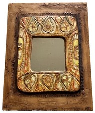 Miroir Mural en Bois et Résine Design Feuilles Soleil France 1970 Vintage Mirror