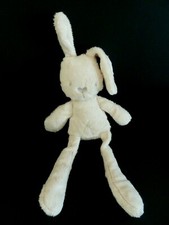 R5. DOUDOU PELUCHE MAMAS & PAPAS LAPIN BLANC ECRU CROIX TAUPE 35cm + oreille TBE