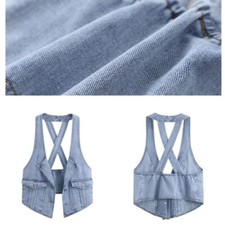 Bleu Femme Jeans Manteau Gilet